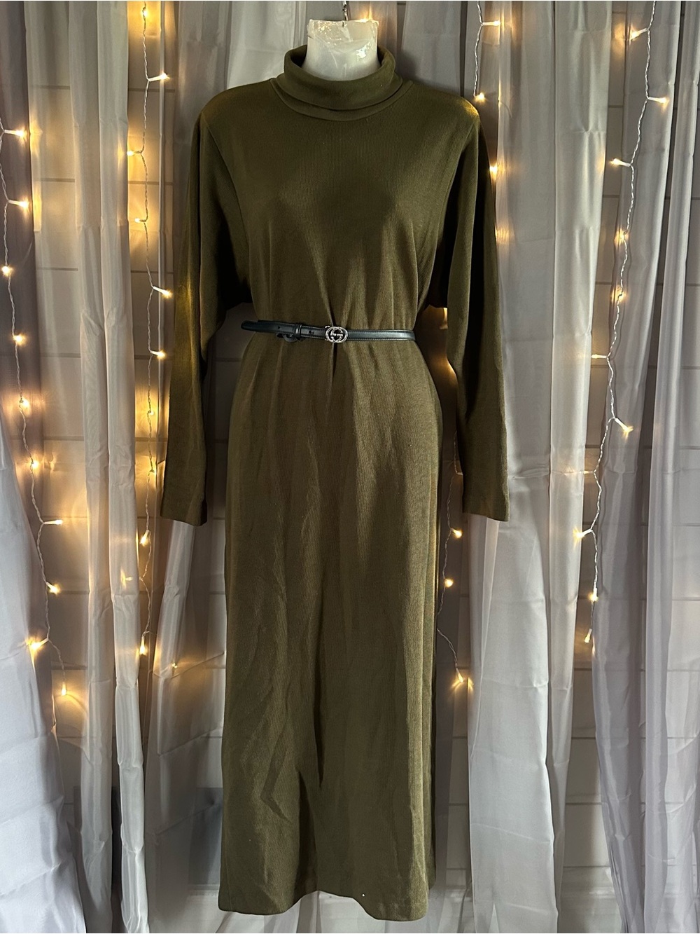Weekenders olive green turtleneck long sleeve knit maxi dress Sz L